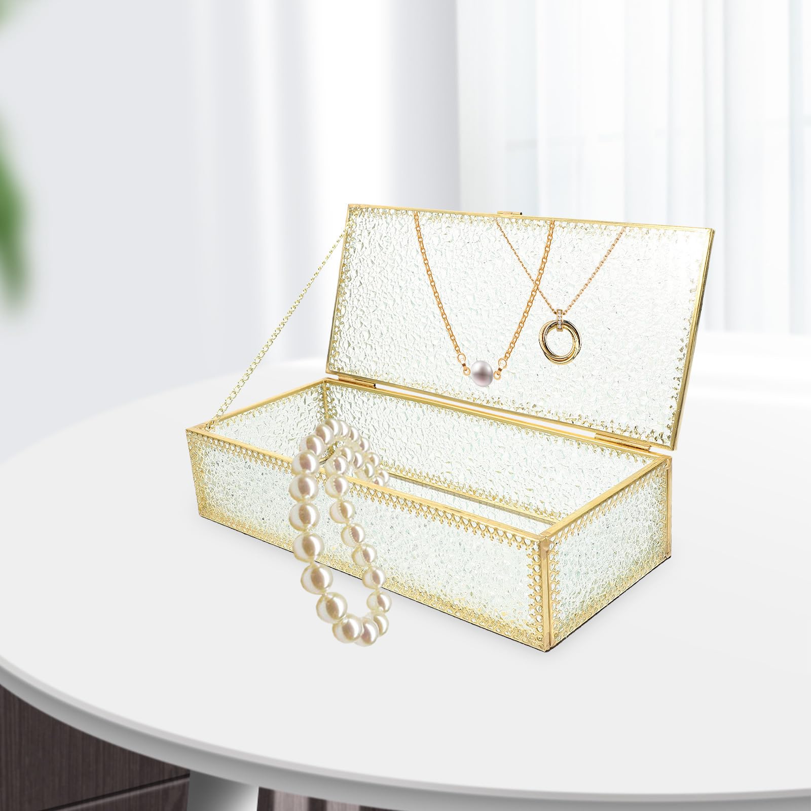 Joyero Rectangular de Vidrio Diseño Diamante, para Anillos y Collares