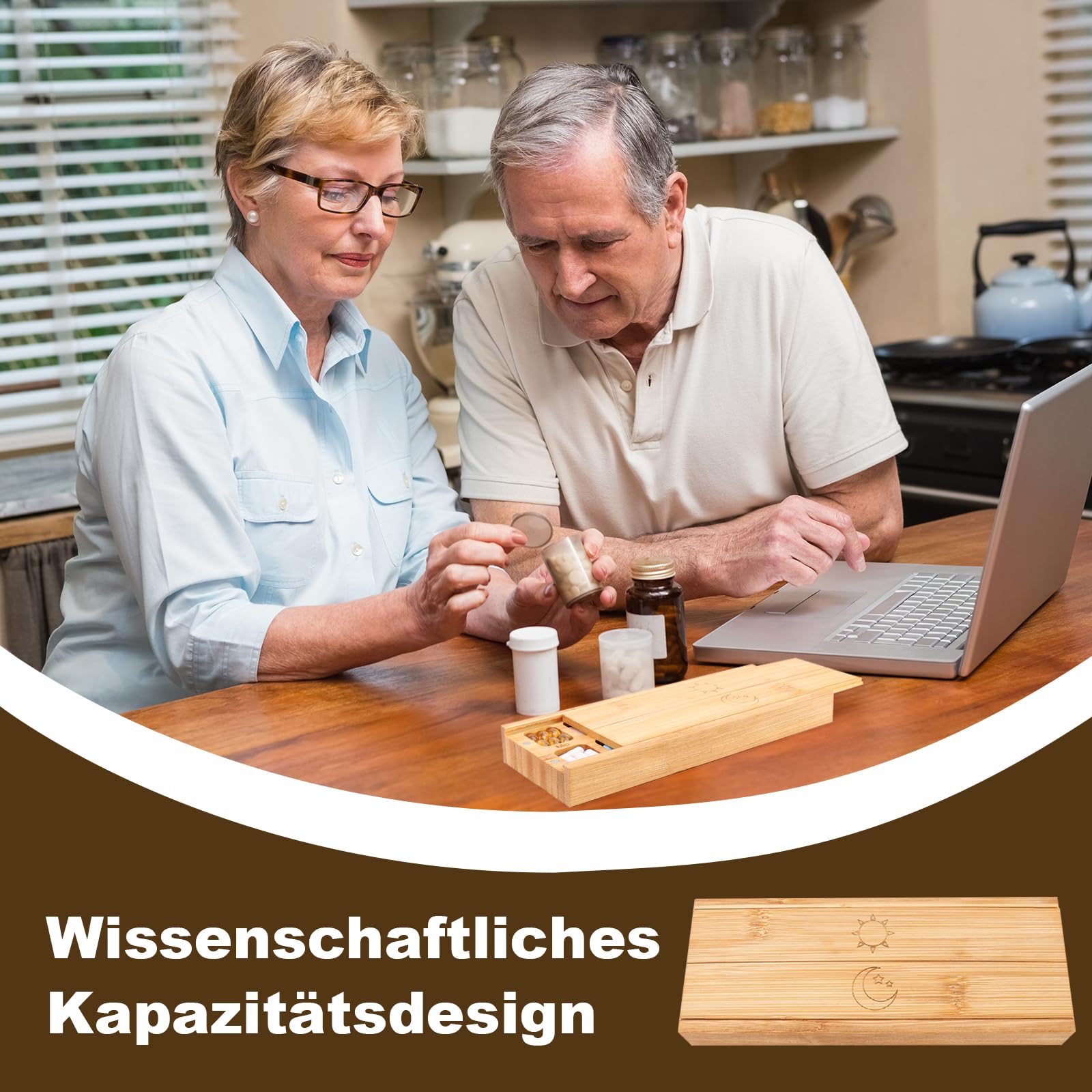 Bambusowy dozownik na leki, 7 przegródek z magnetyczną pokrywką, pudełko na tabletki, 7 dni rano i wieczorem, drewniane pudełko na tabletki, 7 dni, pudełko na suplementy, estetyczne pudełko na