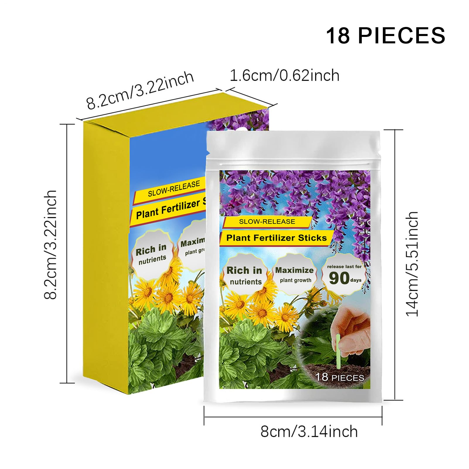 Plant Food Spikes, Fertilizer Spikes, 3.23x0.63x3.23 Inches Easy to Use Boosts Growth & Foliage Health, Slow Release Nutrition for Succulents, Bonsai, Flowers and Vegetables