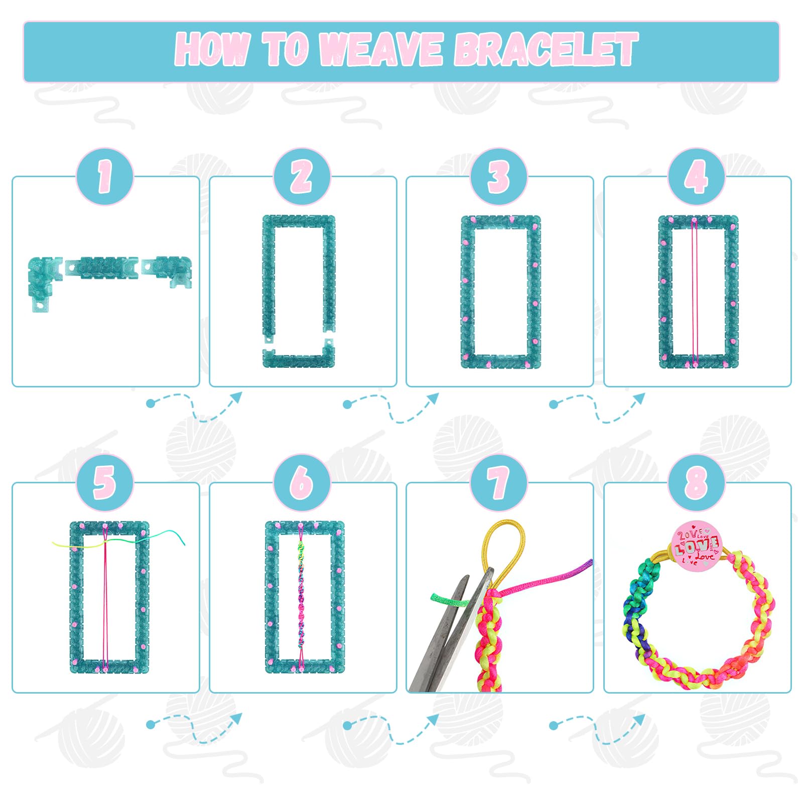 LetCart 288 Pezzi Kit Braccialetti Colorati per Bracciale Loom Bands Kit, Kit per Fare Braccialetti di Gomma per Ragazzi e Ragazze, Regalo di Tessitura, Set Creativo Fai-da-Te per Ragazze