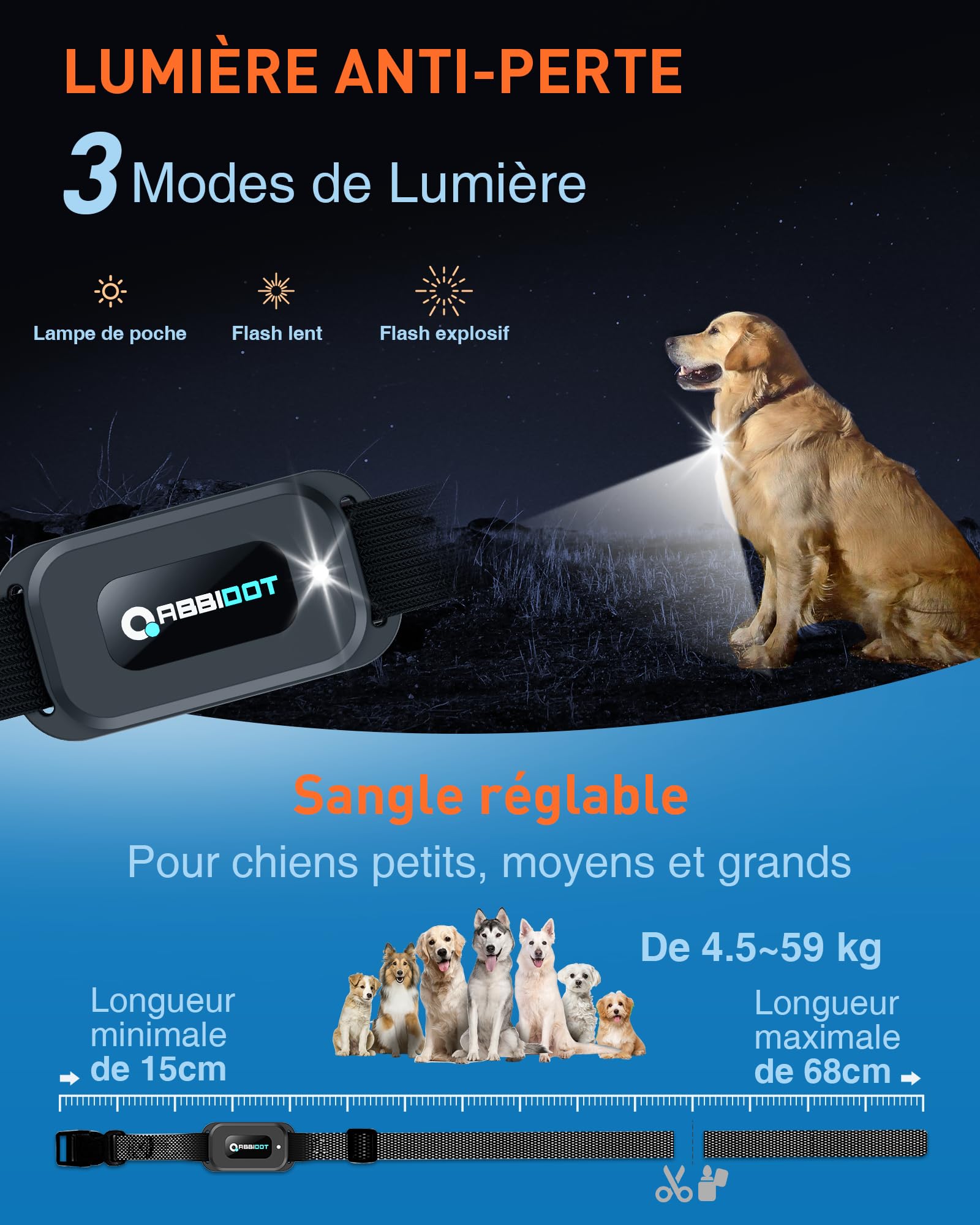 ABBIDOT Collier de Dressage pour Chien - Portée de 3.2 Km, 3 Veilleuses, 178 Niveaux avec 4 Modes, Clicker électrique, Collier électrique Rechargeable pour Petits et Grands Chiens (Noir, 1 Collier)