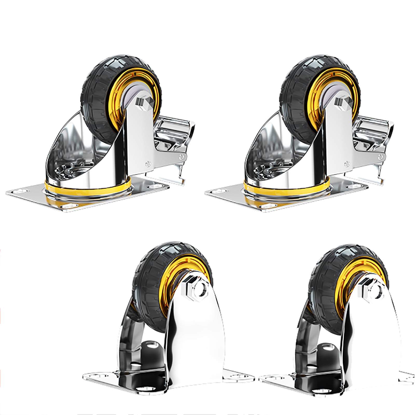 GYEQXKT 3" Heavy Duty Rubber Swivel Casters - 75mm Trolley Furniture Wheels with 2 Fixed & 2 Brake Options -Industrial Casters for Smooth Mobility
