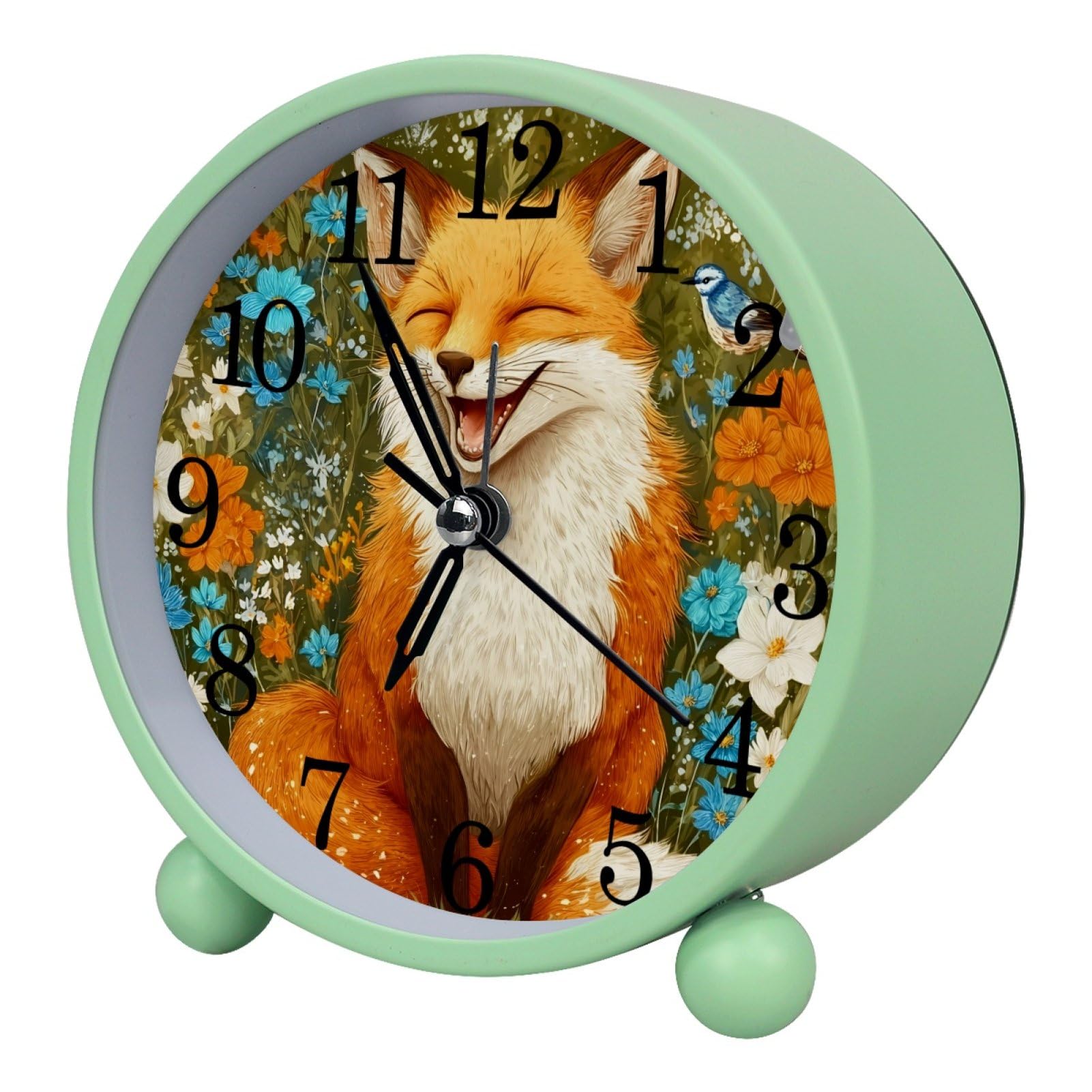 etoenbrc Happy Fox 10.9" Alarm Clock,Small Battery Operated Clock, Slient Plastic Table Clock for Living Room Decor,Bedroom,Office