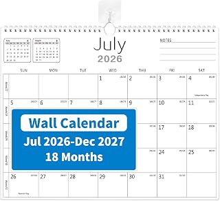 MZD8391 Wall Calendar 2026-2027, Jul 2026 - Dec 2027 (18 Months), 14" x 11" | Hanging Calendar, Julian Date/Big Grid, Bonu...