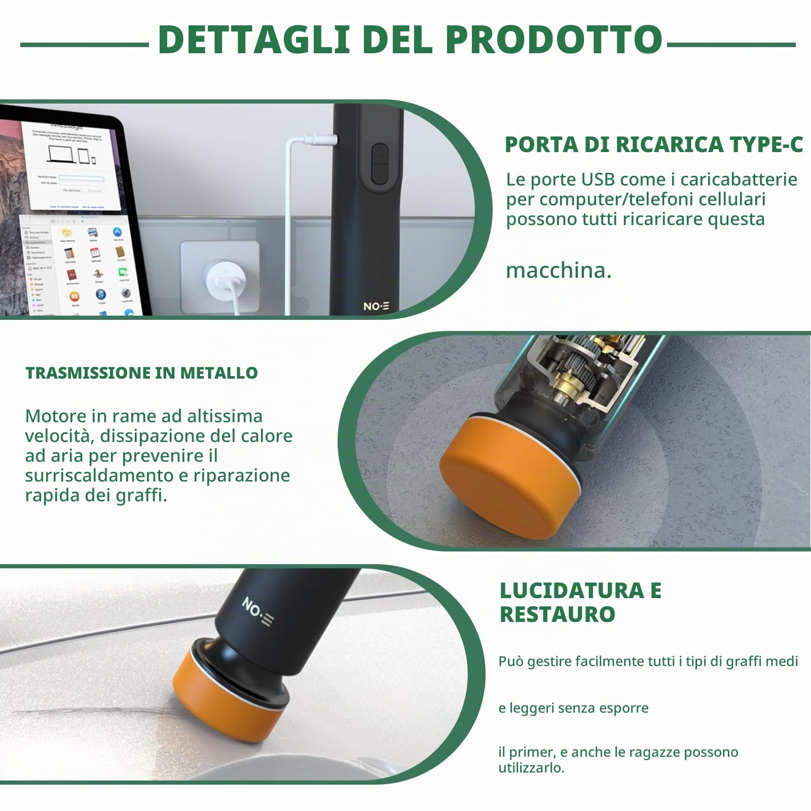 Lucidatrice per auto, kit lucidatrice senza fili per auto, riparazione graffi, macchina per la pulizia della pellicola oleosa sui vetri, lucidatrice senza fili per la cura dell'auto, ceratura