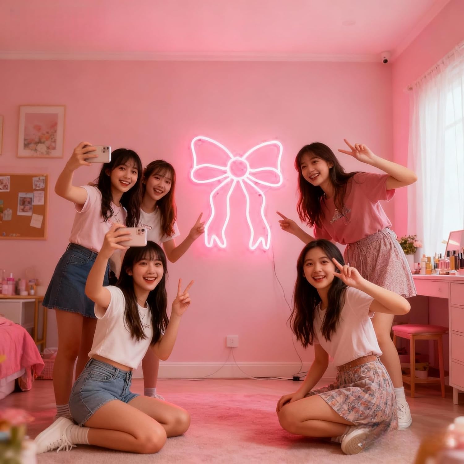 pink bow decor,coquette room decor,Gifts for girlfriend,birthday present,pink neon signpink neon sign,girls' dormitory,bedroom,Gifts for students, party,colleagues, and children - Image 8