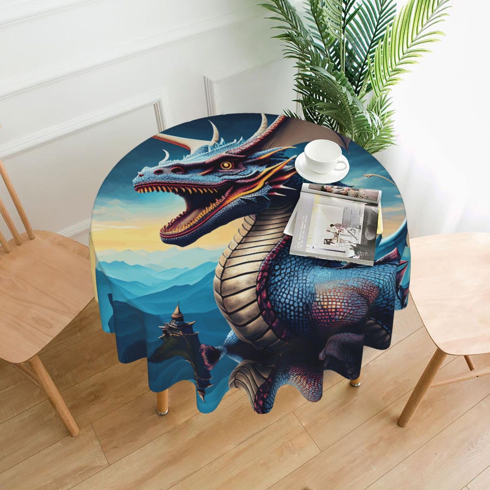 HLBSDM Roaring Dragon Printed Practical Round Tablecloth, Durable, Suitable for Home, Restaurant, Hotel, Gathering, and Decorative Table Covers