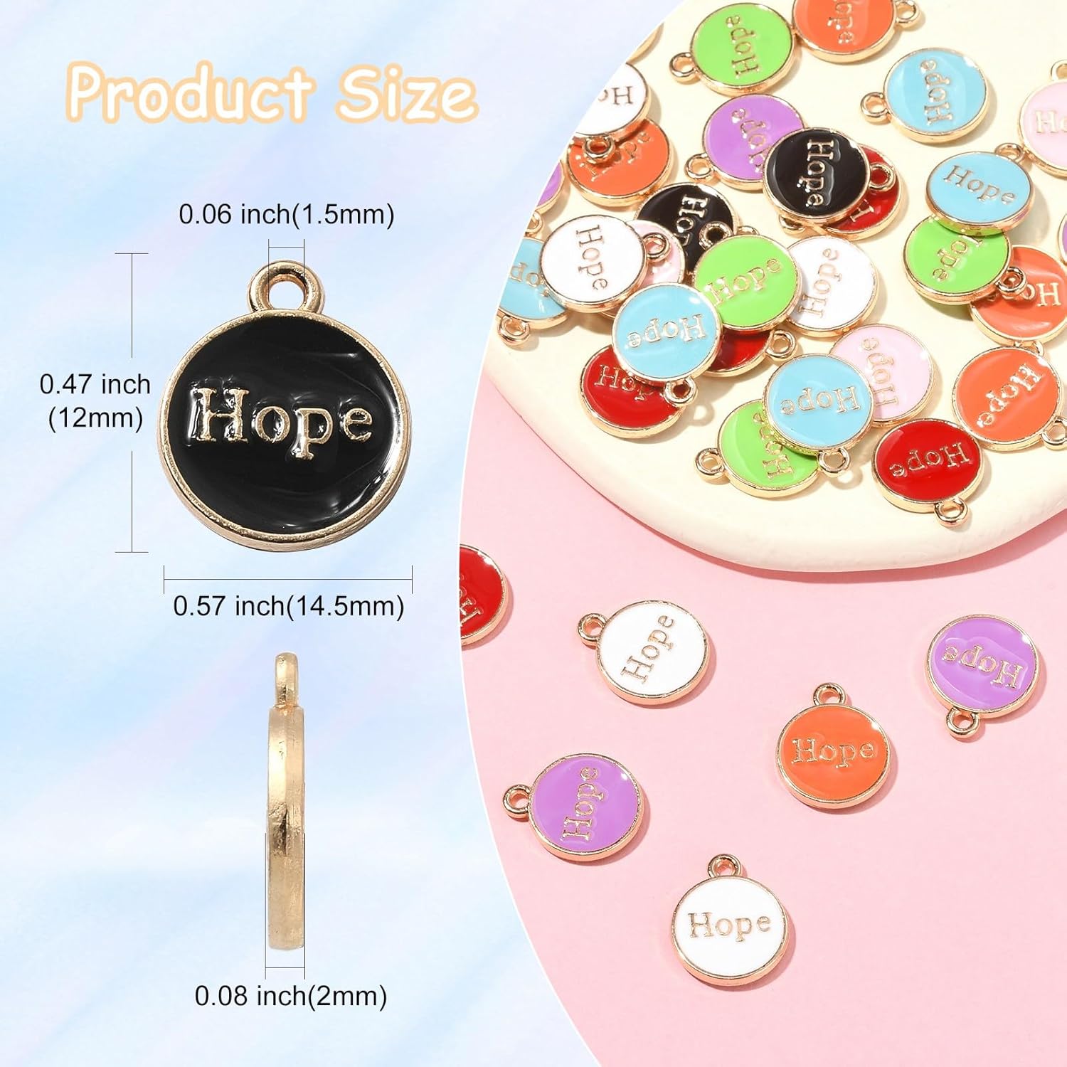 KitBeads 40pcs 8 Colors Inspirational Message Enamel Flat Round Word Charms for Jewelry Making Bulk - Image 2