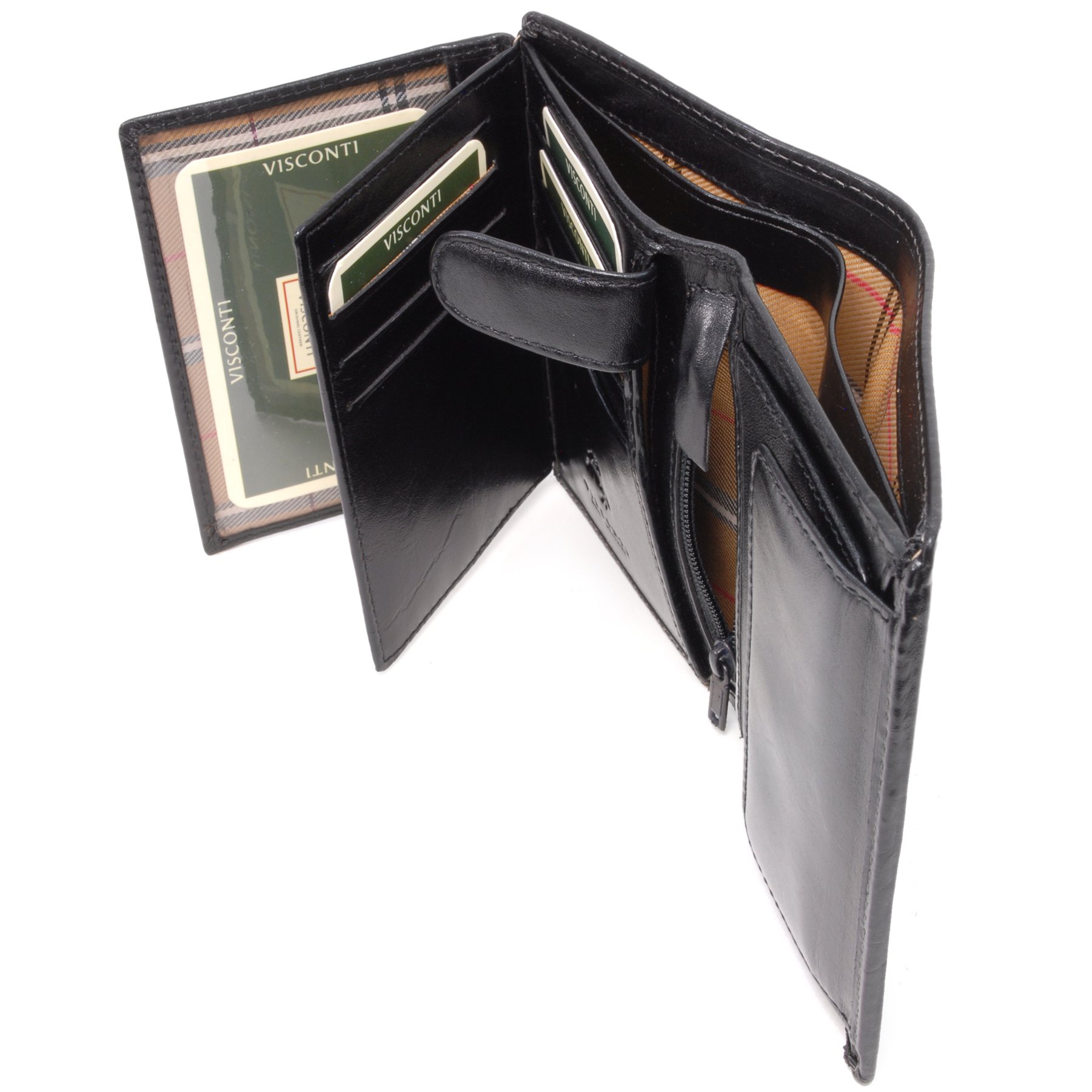 Men's Large Trifold Leather Wallet - RFID Protected - 11 Credit Card Slots, Note Section & Coin Pocket - Gift Boxed - MZ3 Milan - Black