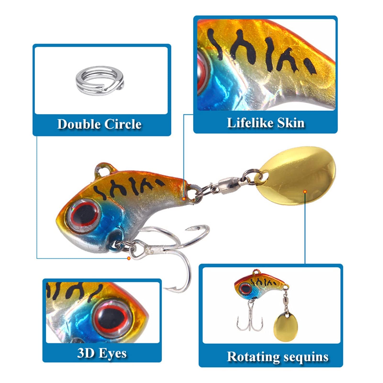 caihuashopping Señuelos de Pesca Rotación de la vibración de Metal Bait Spinner Cuchara de Pesca señuelos Jigs Trout Trout Winter Pesca Cebos Duros Tackle 5pcs Cebos Artificiales
