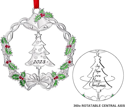 Miniatura 2 de Adorno para árbol de Navidad 2023  Decoración de árbol de Navidad de copo de nieve, diseño giratorio de metal, colgante de regalo decorativo para
