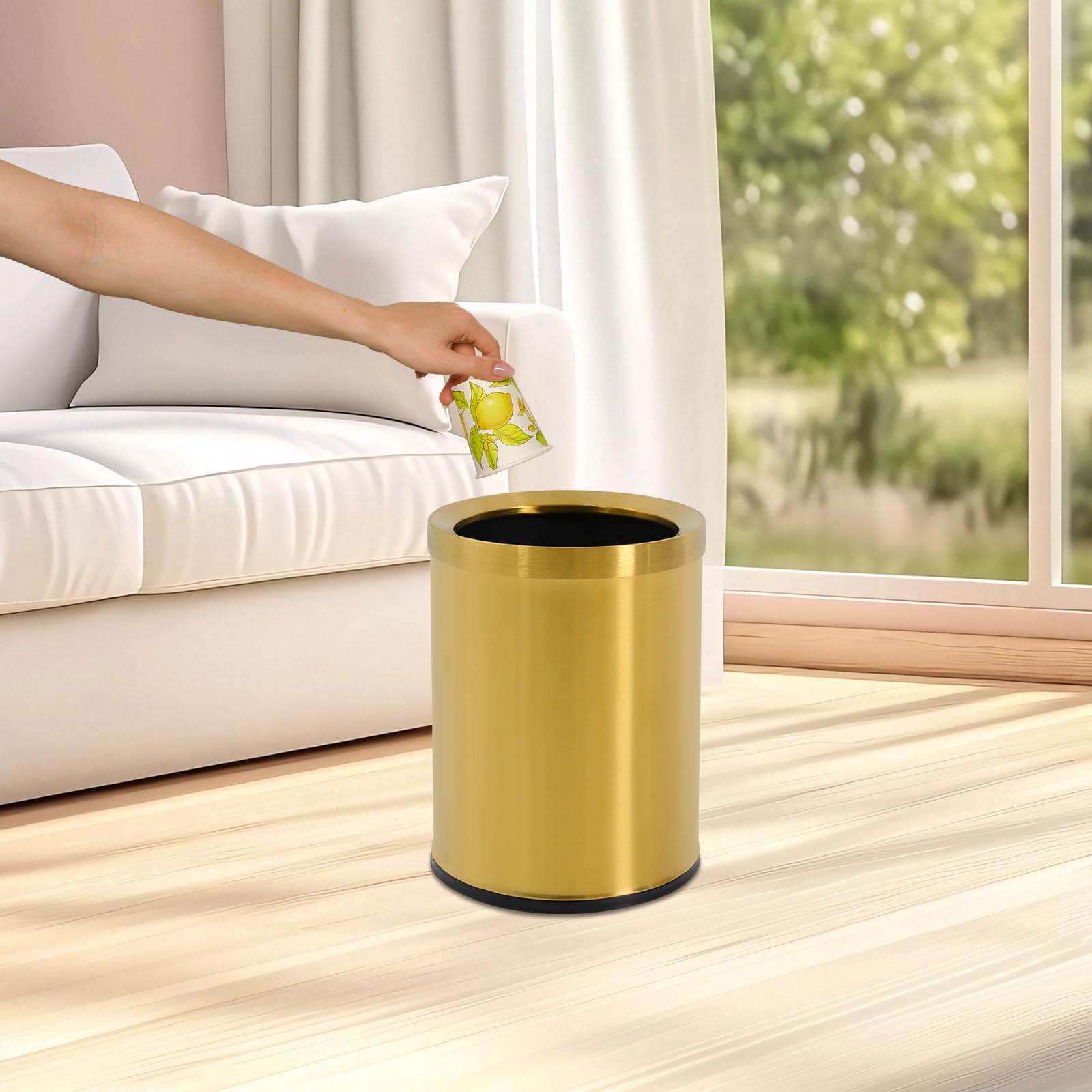 13L Papierkorb Edelstahl Mülleimer für Büro, Küche und Wohnzimmer, Abnehmbarer Eimer, Eleganter und vielseitiger Büropapierkorb, Zylindrisch Mülleimer (Gold)