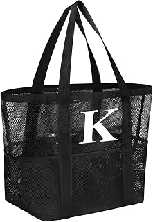 Personalized Mesh Beach Bag for Women - Waterproof Initial Tote Bag for Family Travel, Toys, Vacation Essentials