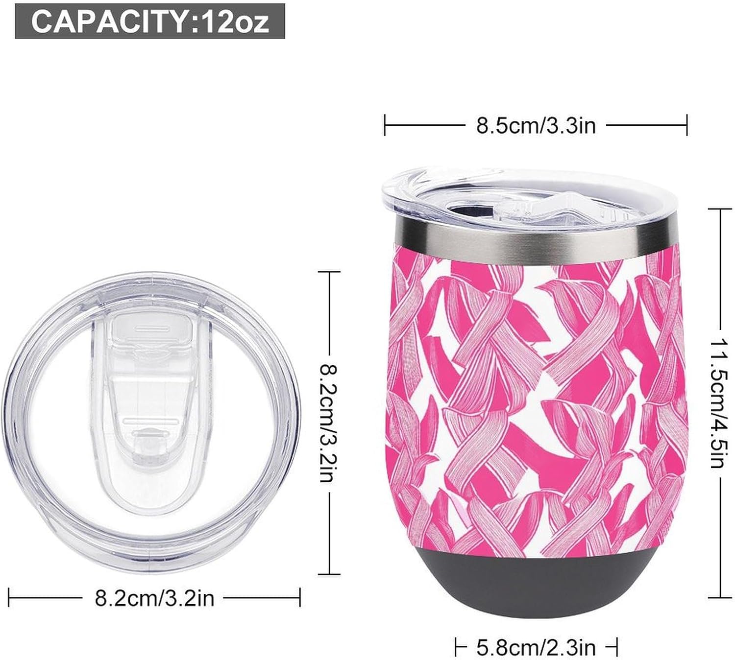 Breast Cancer Ribbon Coffee Travel Mug Cup Insulated Tumbler Stainless Steel with Flip Lid One Size