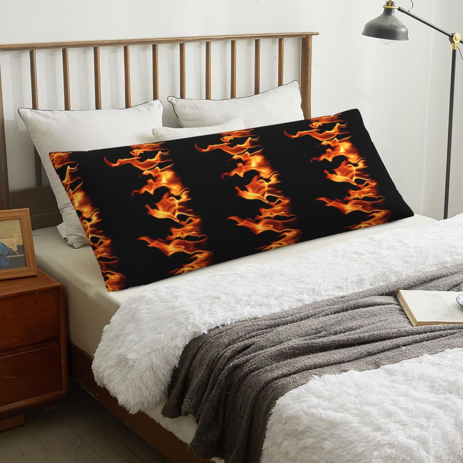 Burning Flame Print Multicolor, Body Pillow Cover with Zipper,Long Body Pillowcase 20 x 60 in