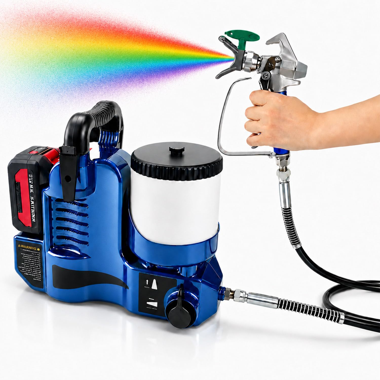 Pistola De Pintura, Pistola De Pintar, Presión Regulable En 6 Niveles, Con 2 Baterías Y Manguera De 1,80 M, Presión De 12,5 Mpa, Caudal De 2 L/Min, Para Barnices, Pinturas Para Marcado Vial