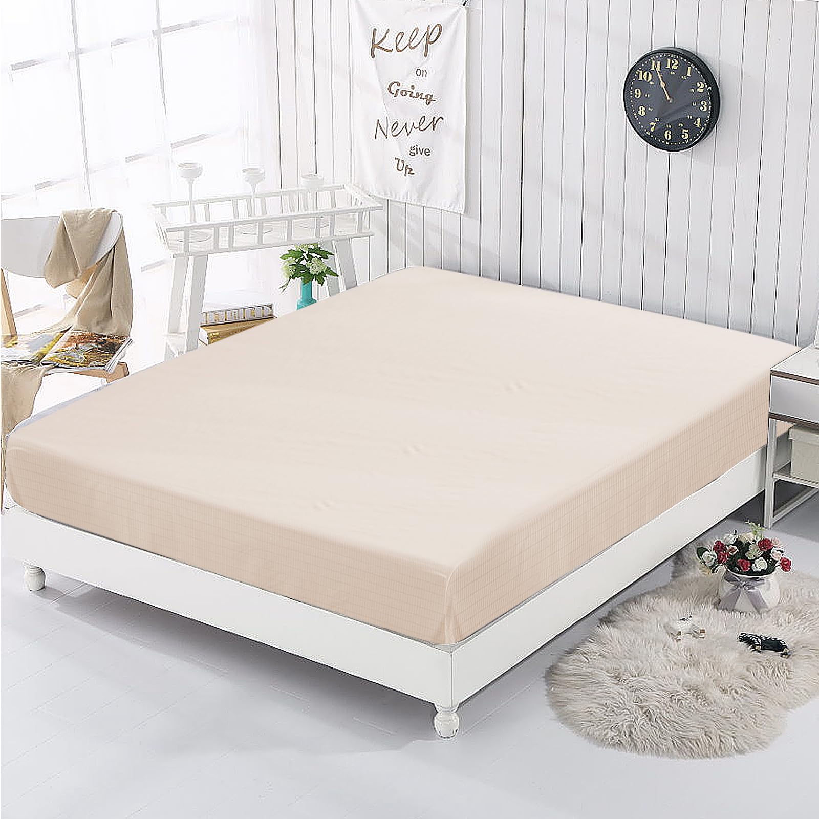 Grounding Sheet, Twin XL/Full XL/Queen/King/Cal-King Size Full Cover Anti Static Cotton Earthing Bed Cover, Skin Friendly Grounding Bed Sheet (Beige, Full XL(12in Heightness))