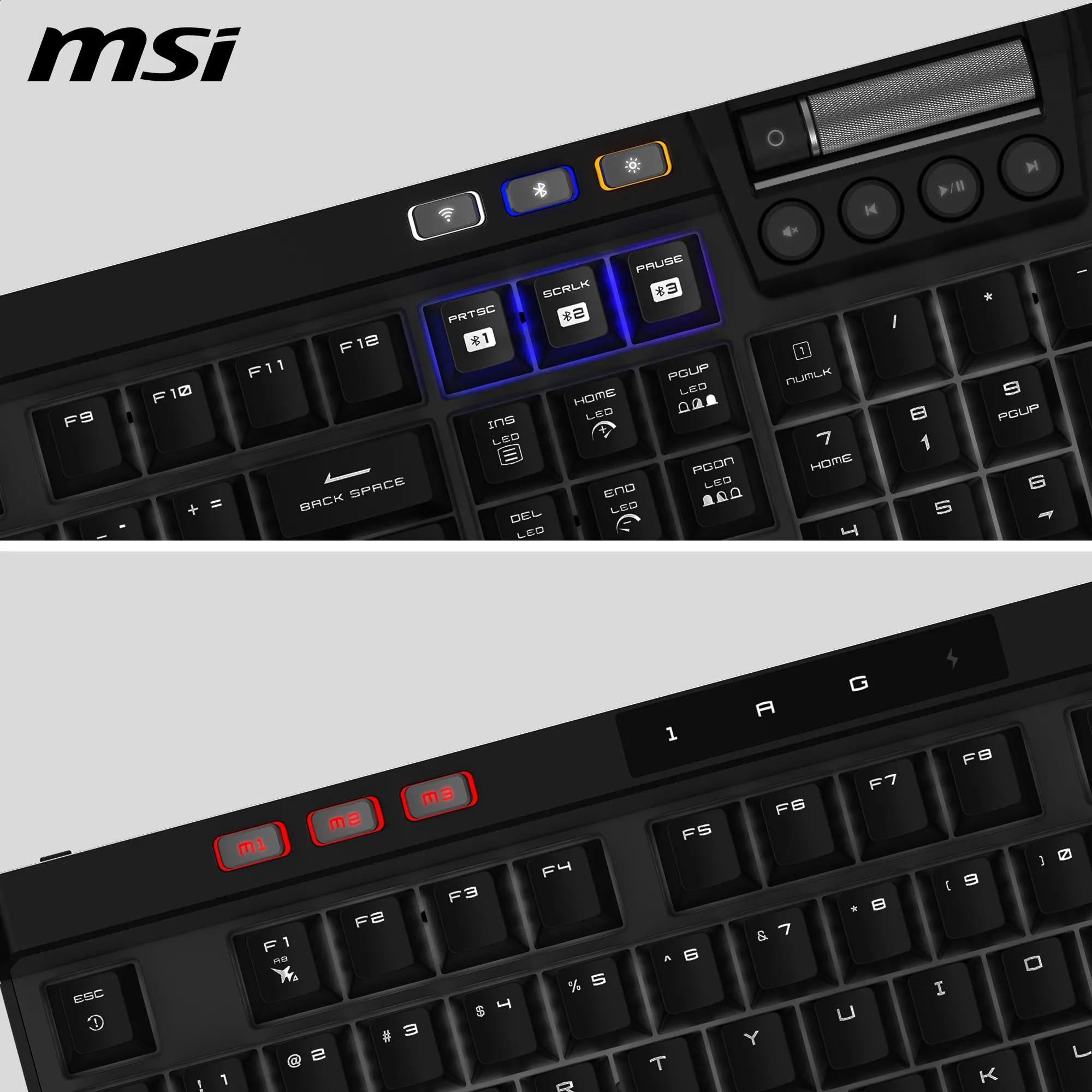 MSI Strike Pro Wireless - Clavier Gaming sans Fil - AZERTY, Disposition FR, switches Silent Tactile remplaçables à Chaud, keycaps PBT, 2.4GHz, Bluetooth, RGB Mystic Light par Touche, Batt 4200mAh