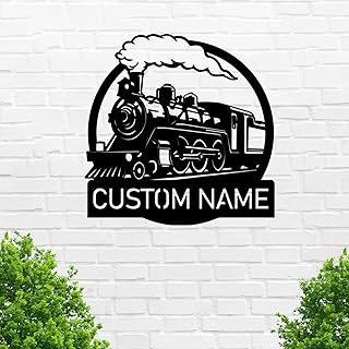 Railroad Metal Sign Custom,Locomotive Personalized Family Name Signs,Old Train Station Wall Art Plaque for Wedding Gift,Vintage Monogram Decor Hanging for Bedroom Outdoor Garage Front Gate Decoration