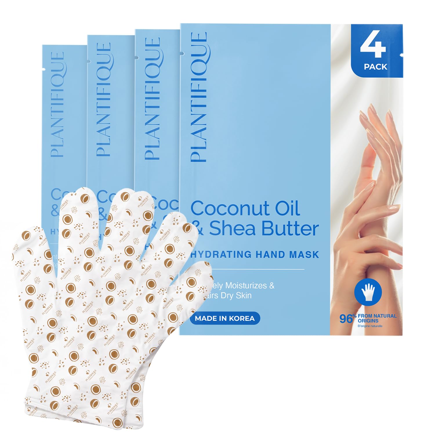 Plantifique Koreanische Handmaske für sehr trockene Hände mit Hyaluronsäure, Sheabutter & Aloe Vera - 4 Paar Feuchtigkeitsspendende Handschuhe - Intensive Handpflege - Hand Mask