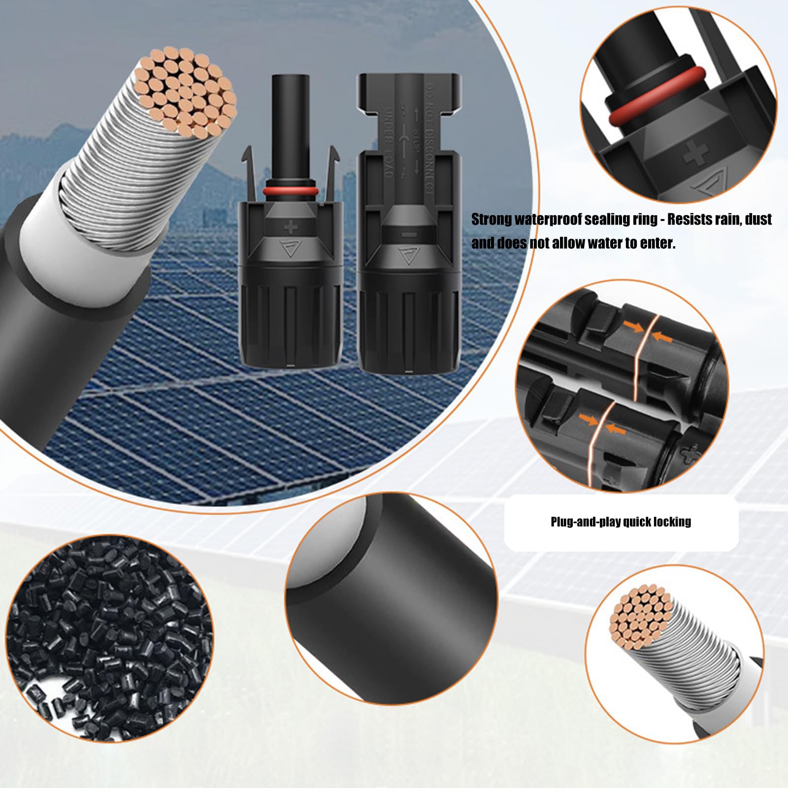 Câble d'extension pour panneau photovoltaïque 4 mm² 30 A 1000 V Câble solaire ignifuge