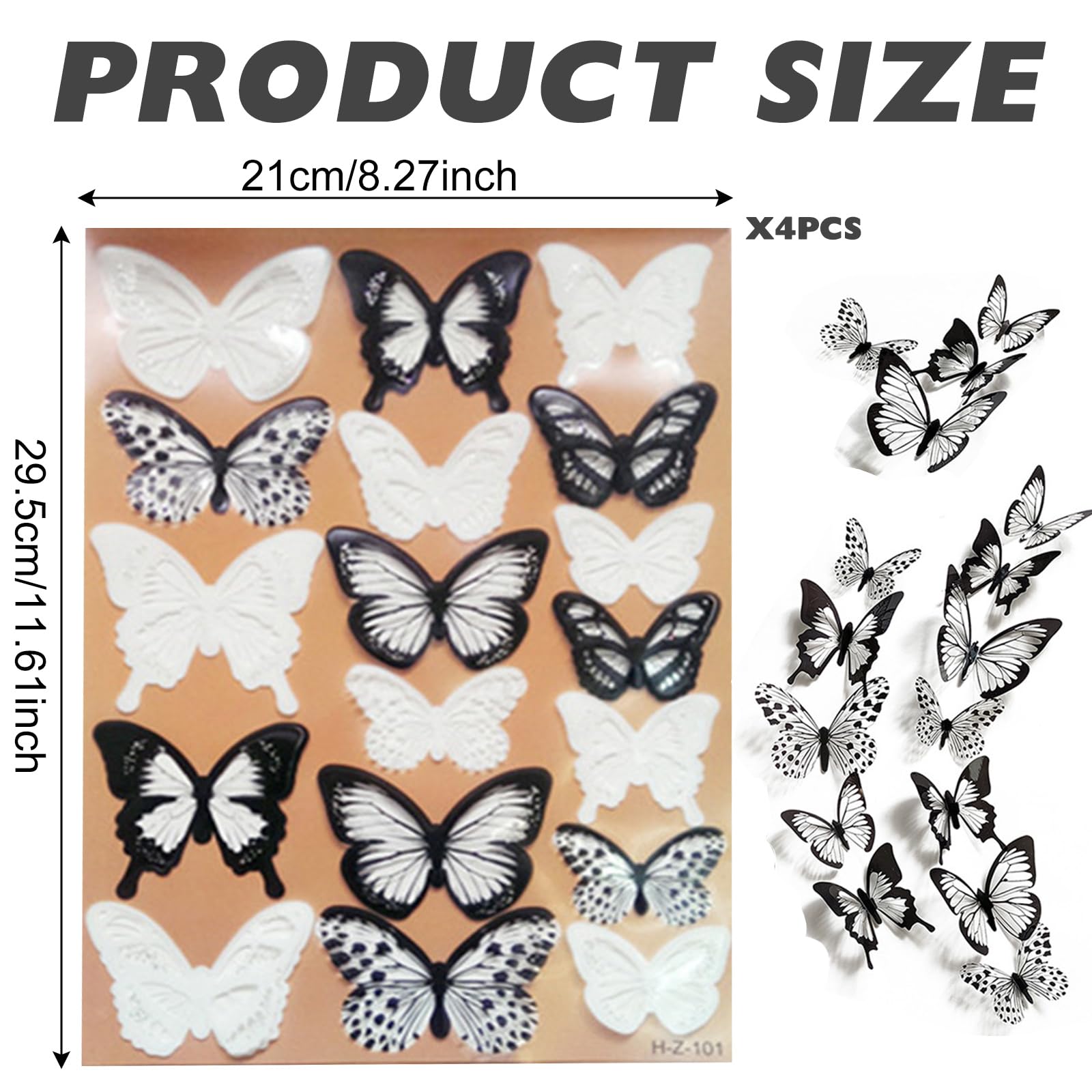 KASESSS 72 Pcs 3D Butterfly Wall Stickers, Butterfly Wall Decorations, 3 Sizes Butterflies Stickers Black White, Art Stickers - Image 2