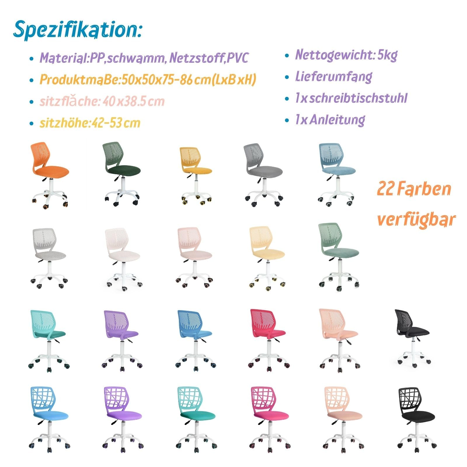 FurnitureR Bügelhilfe Hocker Drehstuhl Höhenverstellbar 40-50cm Sitzhöhe Stoff PP Rücken PU Rollen