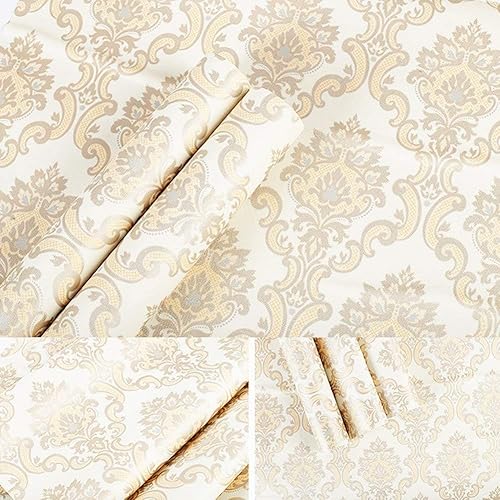 Miniatura 1 de Papel tapiz de damasco dorado vintage, papel adhesivo de vinilo para encimeras, para cajones, rollo de hojas de 17.7 x 100 pulgadas