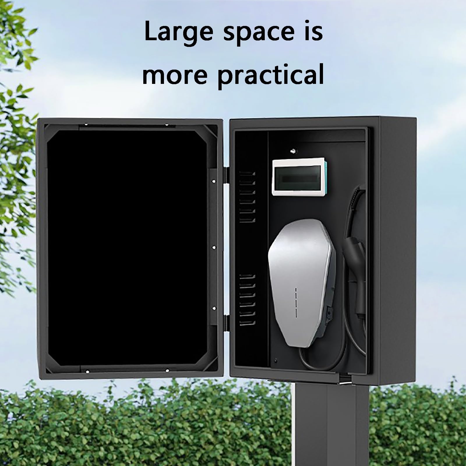 Caja protectora para cargador de vehículos eléctricos de exterior, caja de pedestal para cargador de vehículos eléctricos con cerradura, alta seguridad, con accesorios, compatible con la mayoría de