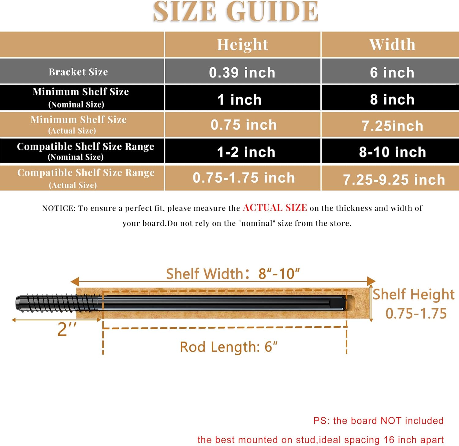 4pcs heavy duty floating shelf brackets for 3/4" to 1.75" boards, invisible blind shelf support kit with cnc drilling jig, double-threaded rods for diy custom floating shelves, 125lbs (6 inch-4pcs)