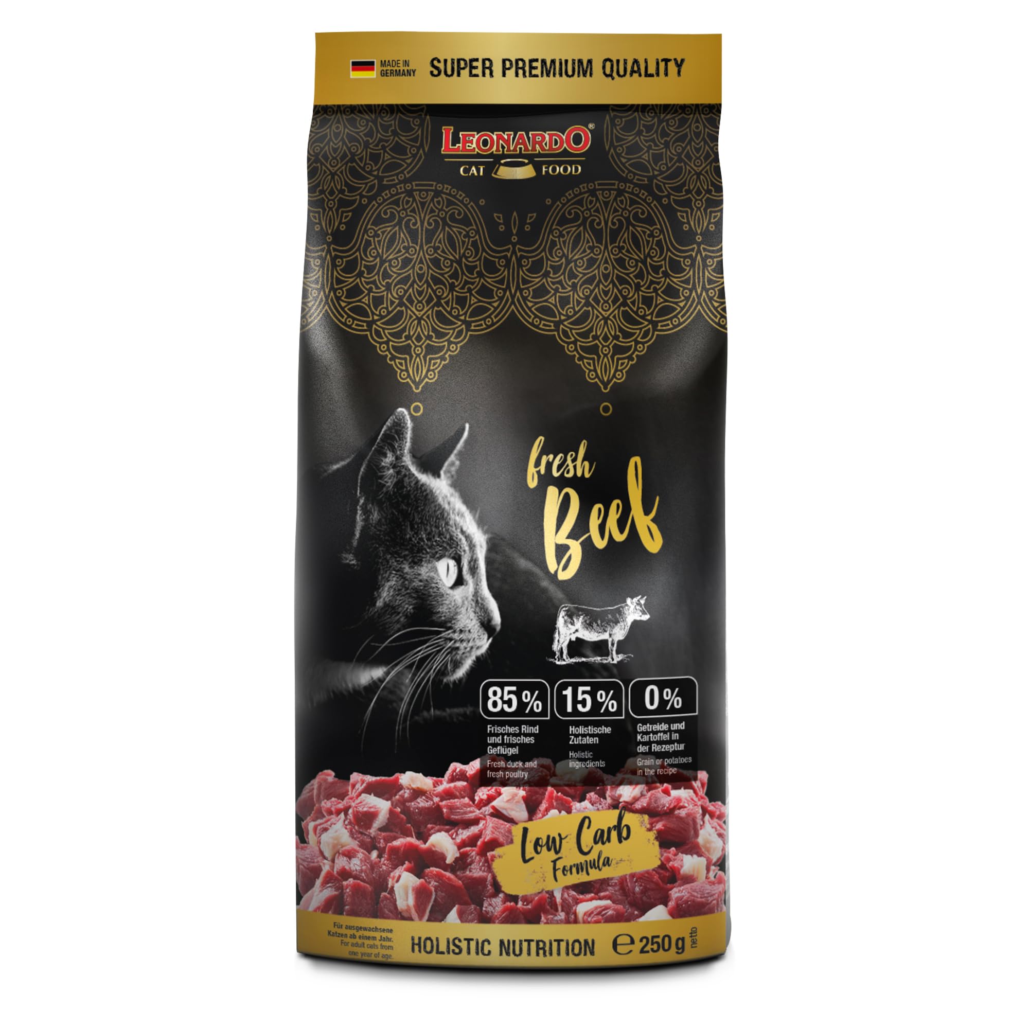 LEONARDO Fresh Beef & Poultry [250g] Katzenfutter | Trockenfutter mit 85% Frischfleisch für Katzen | Alleinfuttermittel für ausgewachsene Katzen Aller Rassen ab 1 Jahr