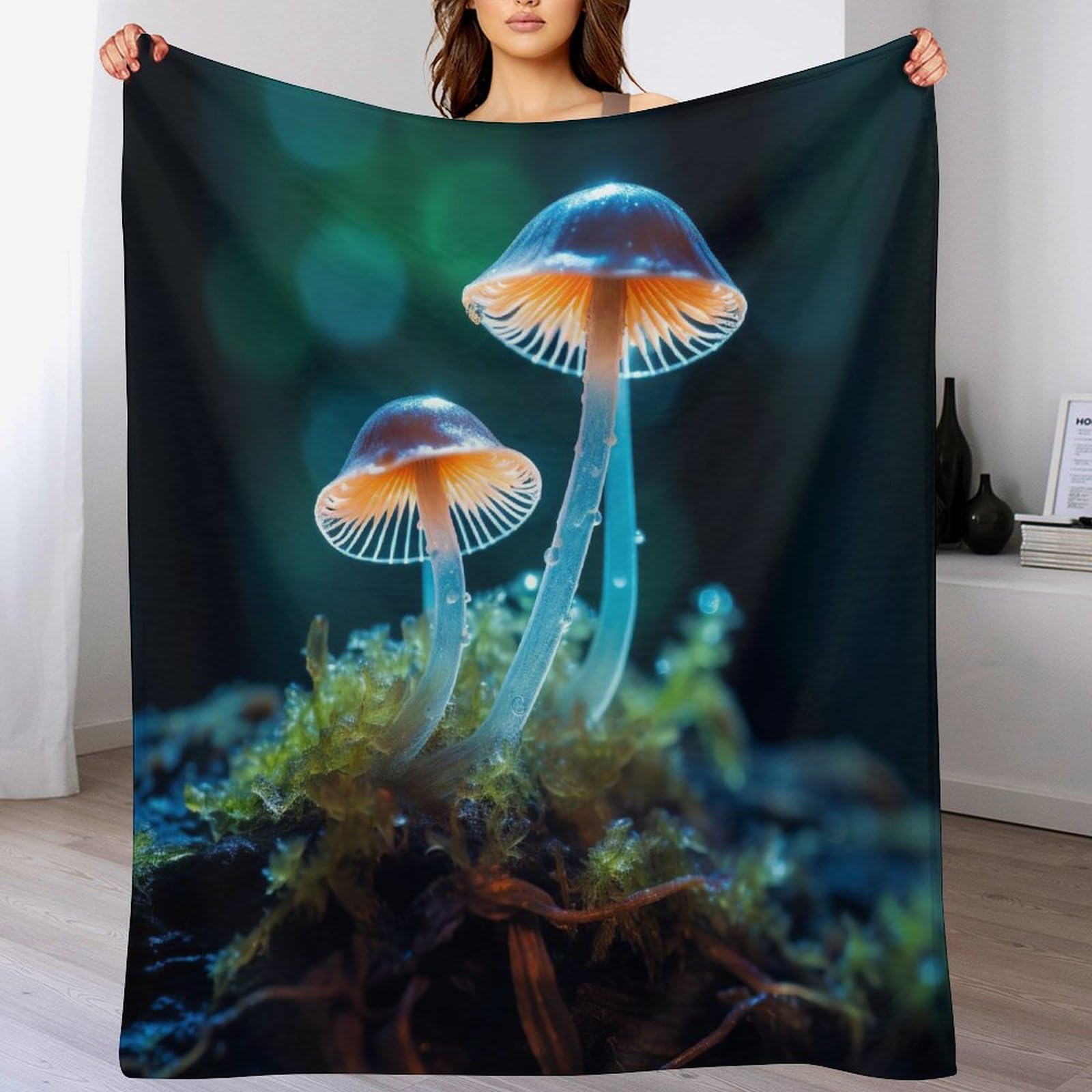 Couverture polaire motif champignon 3D 130x150 cm pour lit et canapé