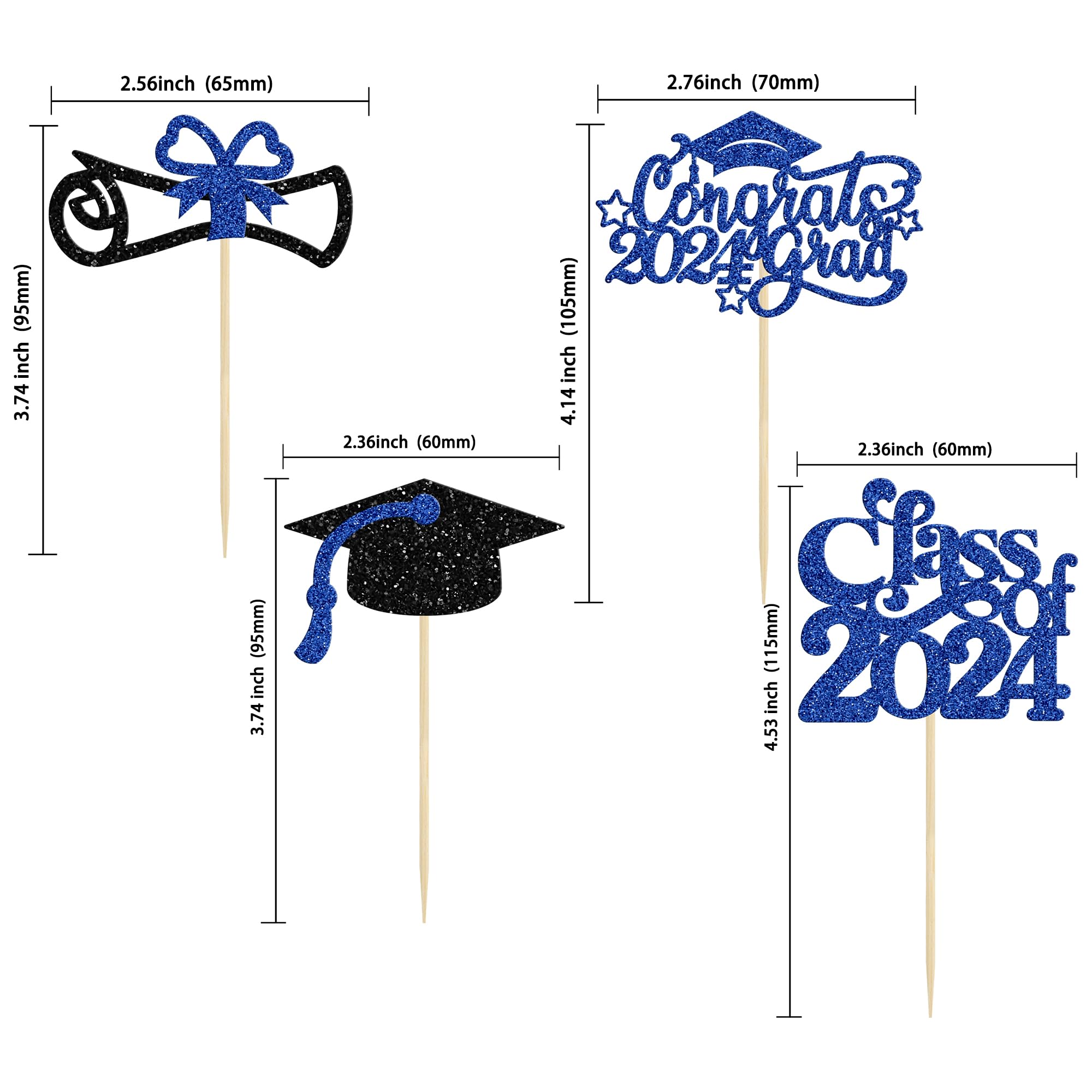 Gyufise 24Pcs 2026 Graduation Cupcake Toppers Glitter Class of 2026 Diploma 2026 Congrats Grad Cap Cupcake Picks 2026 Graduation Theme Party Cake Decorations Supplies Blue - Image 2