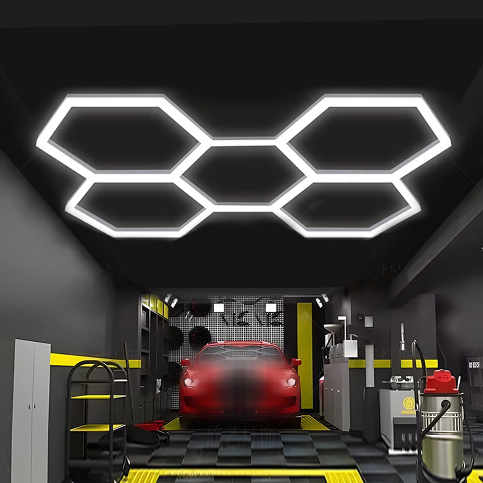 Sjduyd 5 Hex Hexagon Led Ceiling Wall Car Workshop Honeycomb Working Garage Lamp,Honeycomb Led Lights,6500K Color Temperature,Workstation And Workshop Lighting