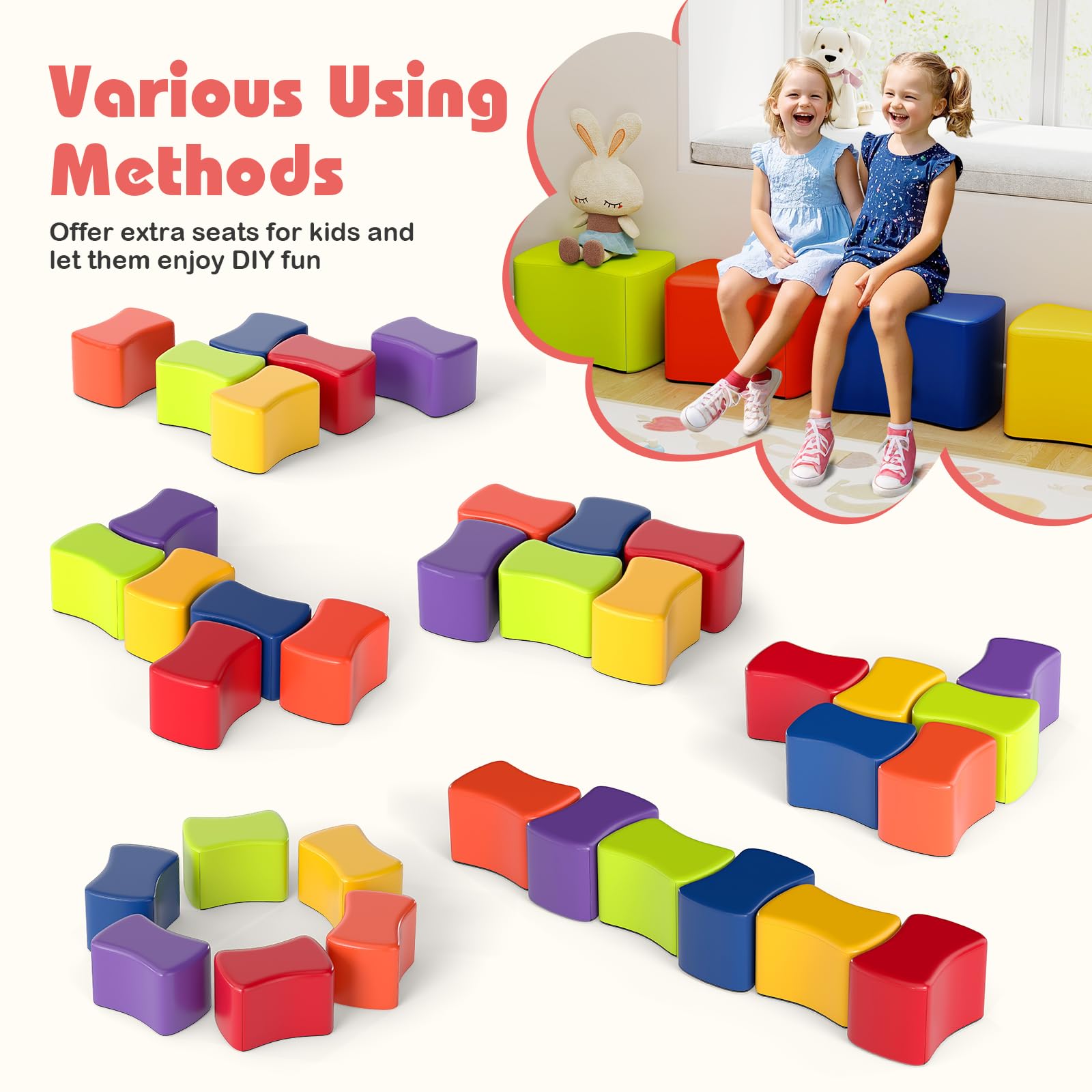 FANTASK 6er Set Sitzhocker, Kinderhocker aus Schaumstoff stapelbar, bunter Schmetterlingshocker, Kinderstuhl für Kinderzimmer, Kindergarten