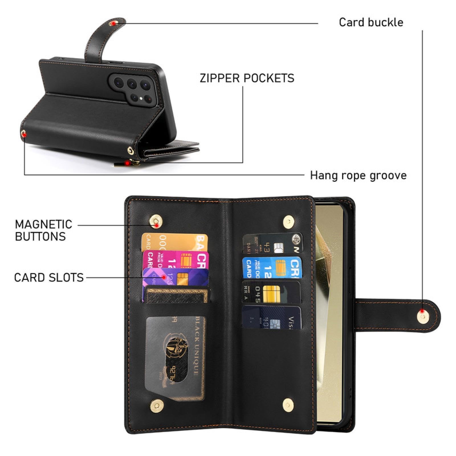 Do Samsung S22 Plus Crossbody Zip Portfel Skórzany Telefon Etui Smycz Klapka Portfel Pokrowiec (Do Samsung S22 Plus/czarny)