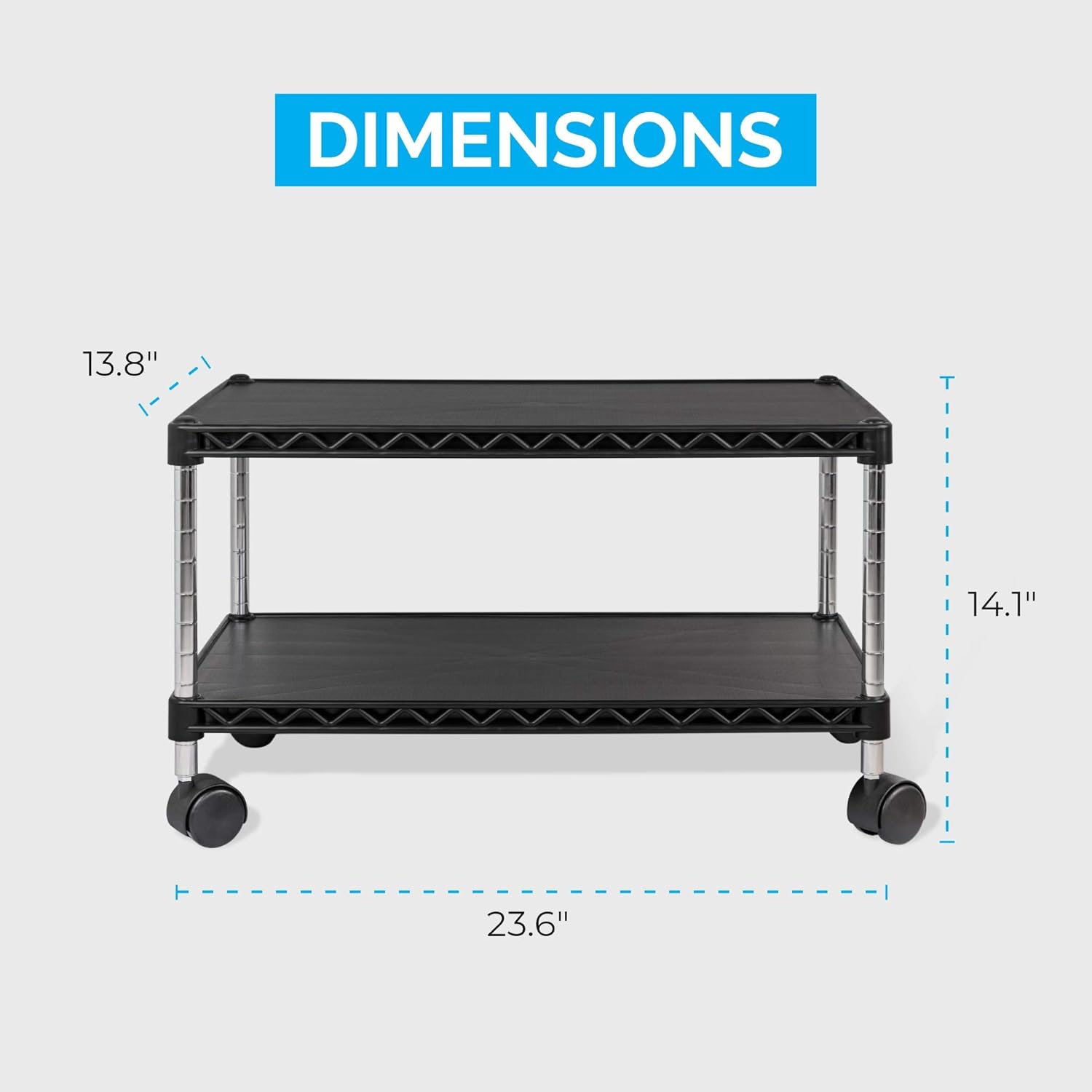 ZBRANDS Under Desk Printer Stand with Storage 24" X 14", Printer Cart, Small Printer Stand with Wheels, Small Printer Table for Home Office, Heavy Duty Low Rolling Cart, (Regular, Black)
