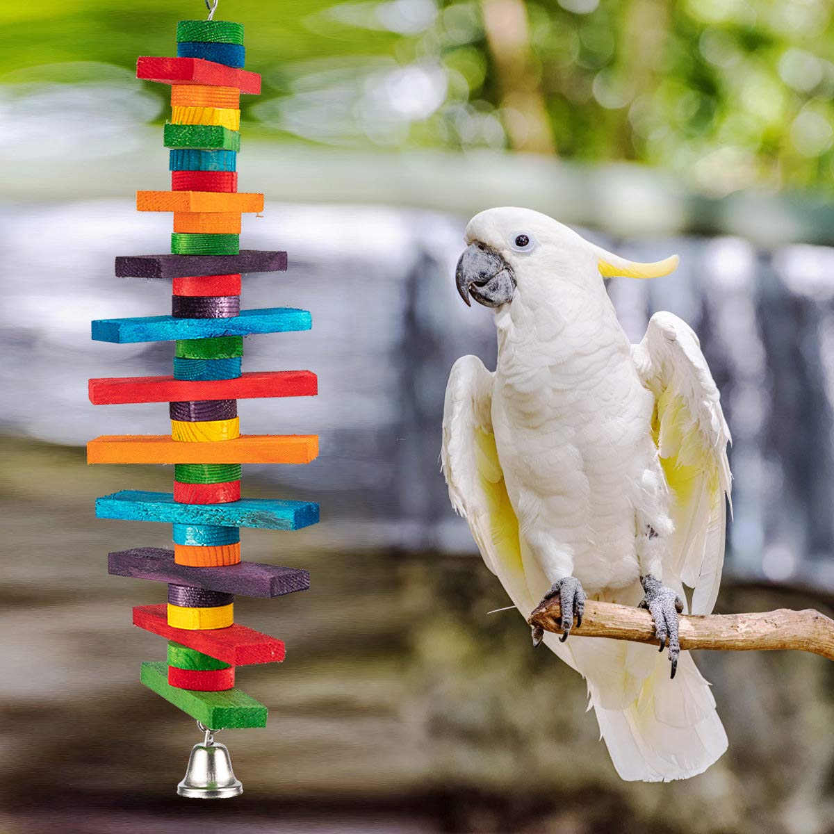 MEWTOGO 2Pcs Bird Toys - Parrot Toys with Multicolored Natural Wooden Blocks, Bird Chewing Sticks Toys for Conures Parakeets Cockatiels Lovebirds African Grey Macaws Amazon Parrots Gift - image 3