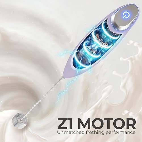 Vista 244 de Zulay Kitchen - Espumador de leche de mano con pilas AA Duracell: batidora de bebidas resistente para café, latte, capuchino y más, color aurora