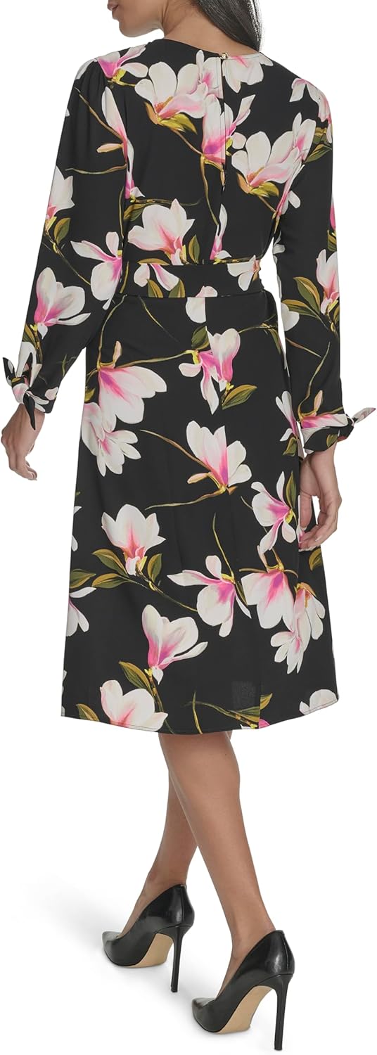 Halston Womens 3/4 Sleeve High Neckline Printed Mini Dress - Image 4