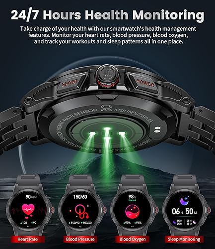 Miniatura 3 de Reloj inteligente militar para hombre con texto y llamada, 1.43 pulgadas AMOLED Fitness Tracker Watch 129+modos deportivospresión