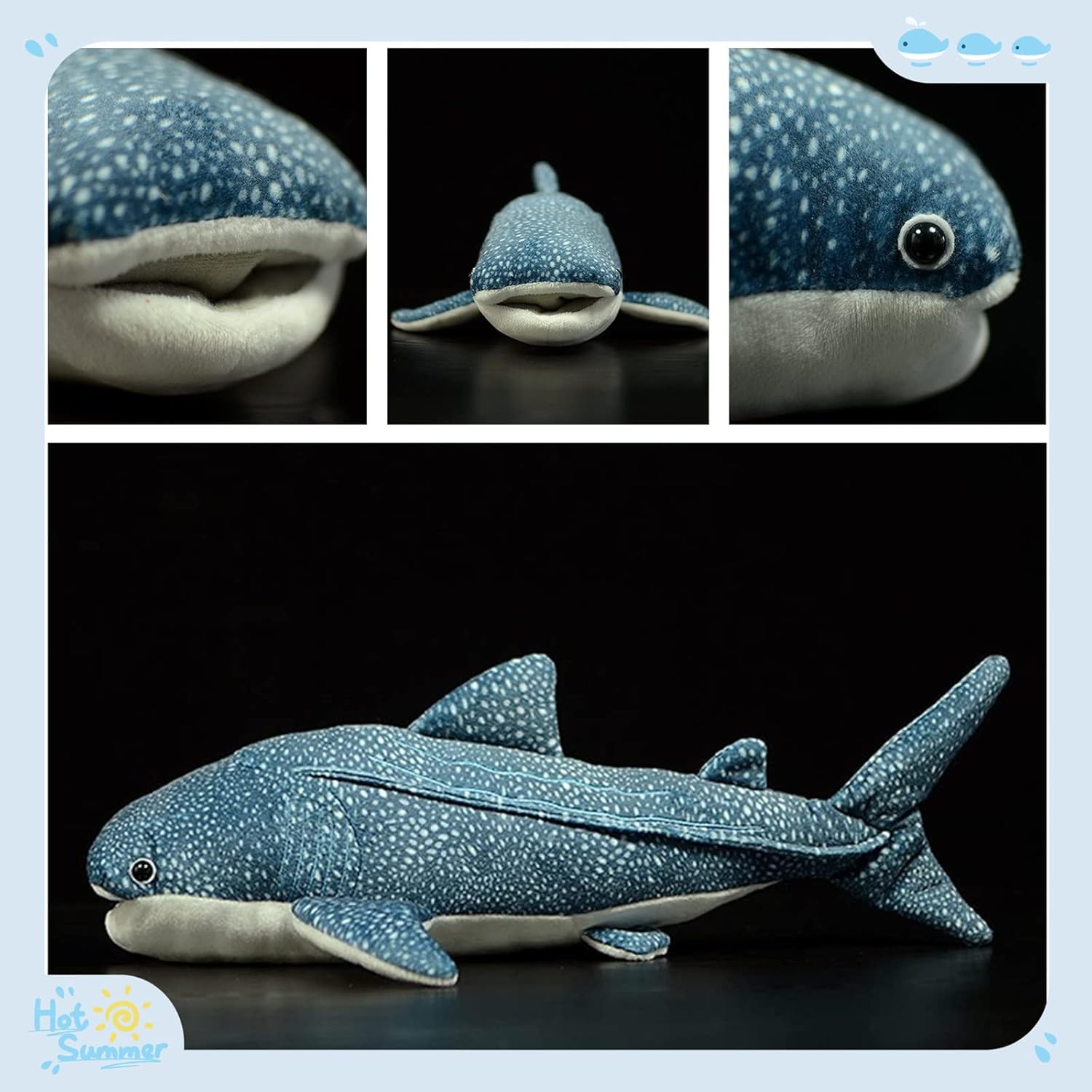 Tiny Heart Giant Whale Shark Plush Toy Soft Realistic Marine Animal Stuffed Doll Cute Big Fish Plush Pillow for Kids Boys Girls Birthday Home Bedroom Decor 50cm Blue