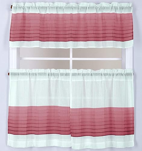 Miniatura 3 de DiamondHome Juego de cortina de cocina y cenefa bordada de 3 piezas (rayas/gris)