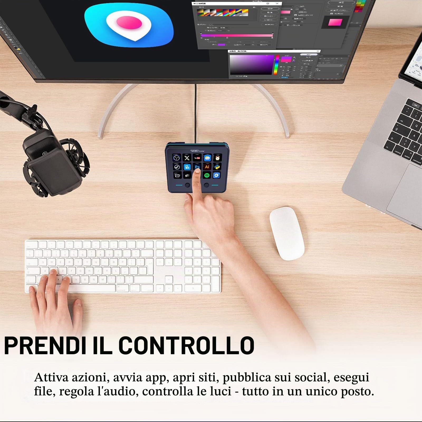 Tastiera macro, controller di flusso con 18 tasti programmabili, pad AI visivo personalizzabile, scheda audio USB per OBS, YouTube, scrivania ufficio, laptop, PC, Mac