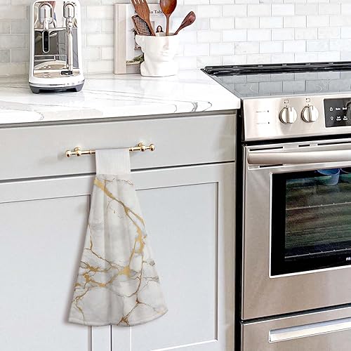 Miniatura 5 de Toalla de mano de cocina con diseño de mármol blanco, 2 toallas de secado rápido, absorbentes, suaves al tacto, para decoración del hogar, cocina,