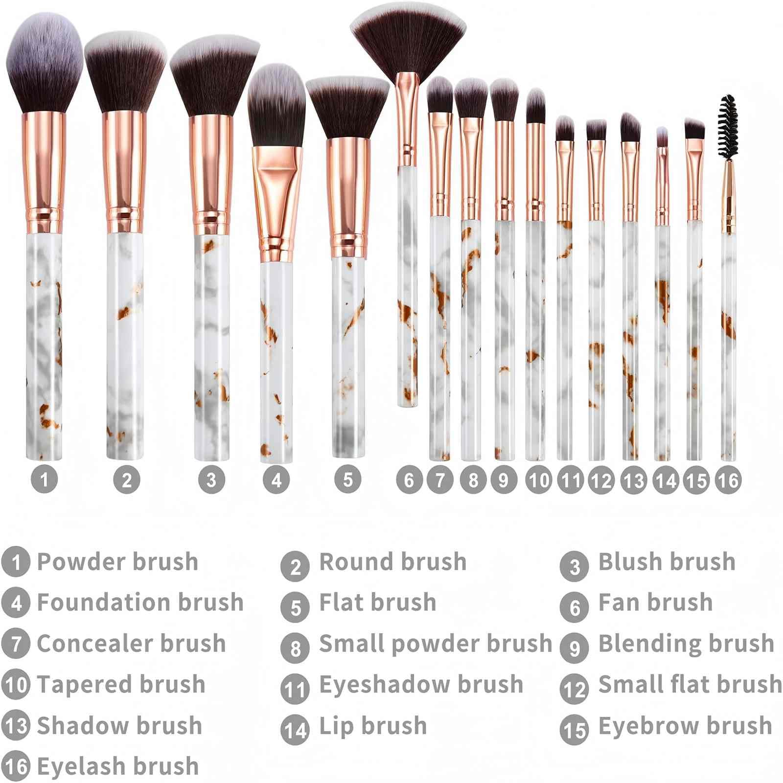 Pennelli Make Up DUAIU 16 Pezzi Set Di pennelli Trucco Fondotinta Cipria Crème Liquido Professionali Pennelli Per Volto Ombretti e Sopracciglio Adatto Per Liquidi, Creme, Polveri, ecc.