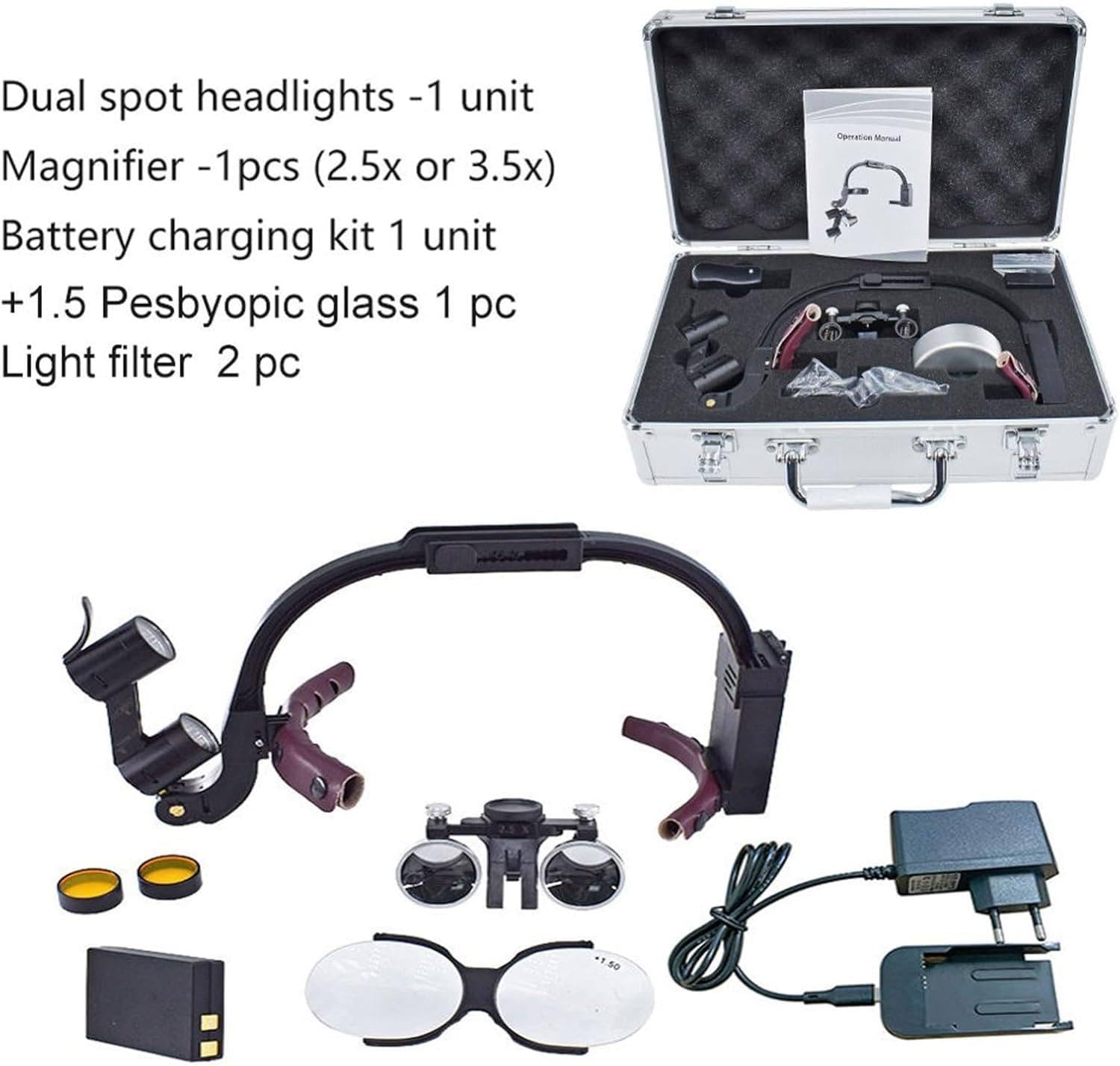 Zahnarztscheinwerfer mit einstellbarer Vergrößerungslupe und tragbarer LED-Lampe für chirurgische und zahnärztliche Eingriffe