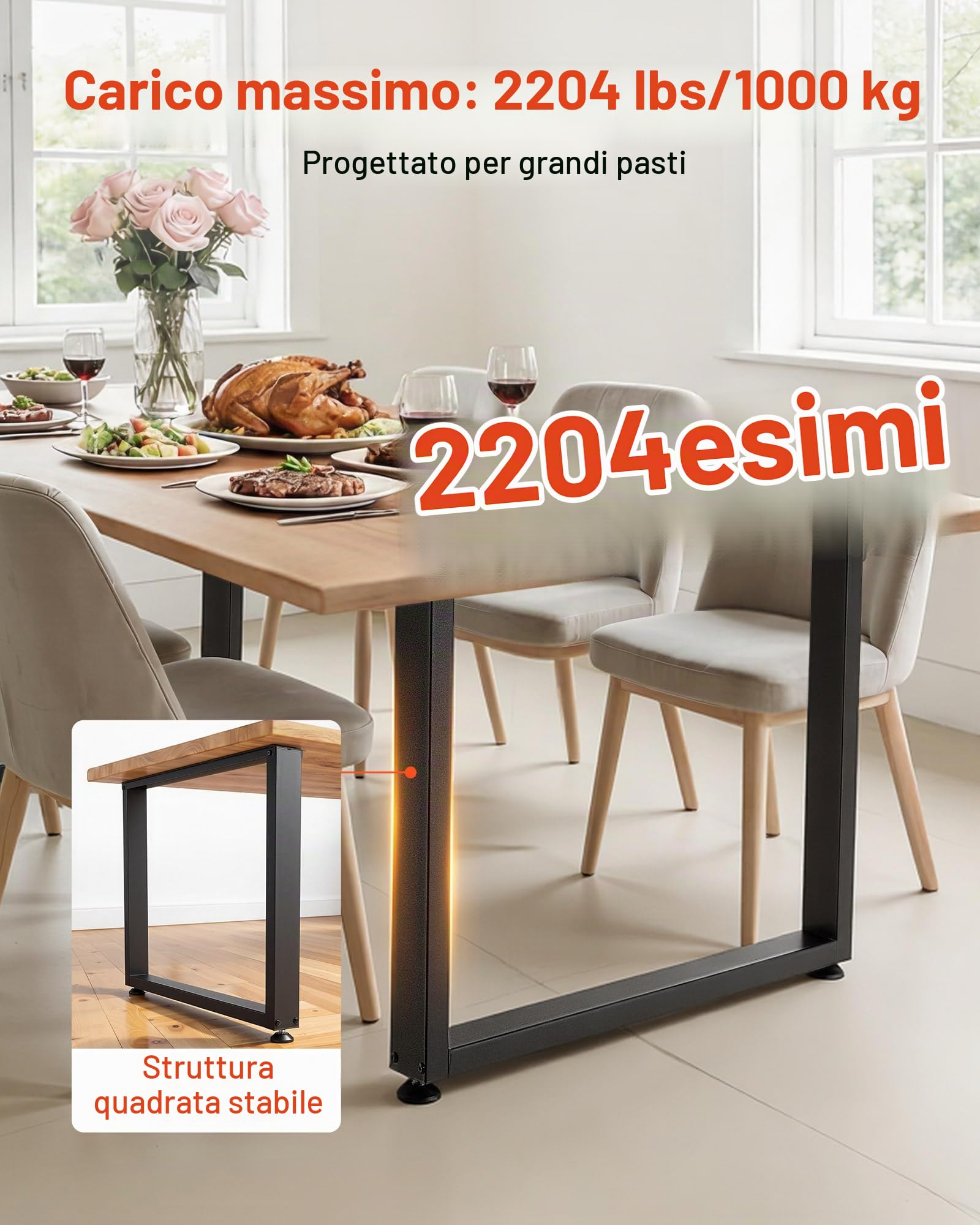 VEVOR Gambe per Tavolo in Acciaio, Gambe per Scrivania Smontabili, Design Modulare, Struttura Quadrata Stabile, Facile da Montare, Carico Max. 1000 kg, per Tavoli da Caffè, 75 x 90 cm, 2 Pezzi, Nero