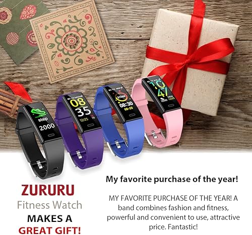 Miniatura 8 de ZURURU Fitwatch XP Fitness Tracker - Paquete morado con una correa de repuesto azul