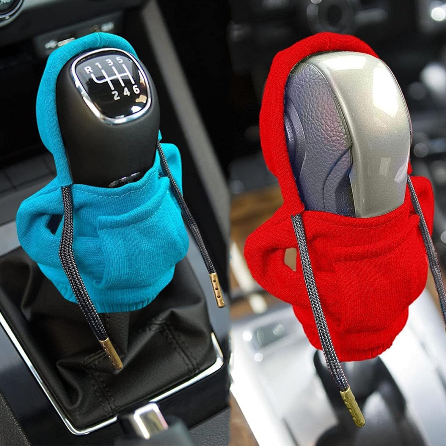 2pcs Car Gear Shift Cover,Gear Shift Cover,Car Shift Knob Hoodie, Funny Gear Shift Knob Shirt Sweater, Automotive Interior Novelty Accessories Decorations (Multicolor)